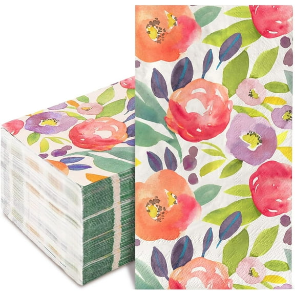 80 Pack Floral Guest Napkins Watercolor Flower Paper Dinner Napkins Decorative Disposable Hand Napkin for Wedding Birthday Baby Shower Bridal Shower Tableware Supplies, 13 x 15.7 Inch.