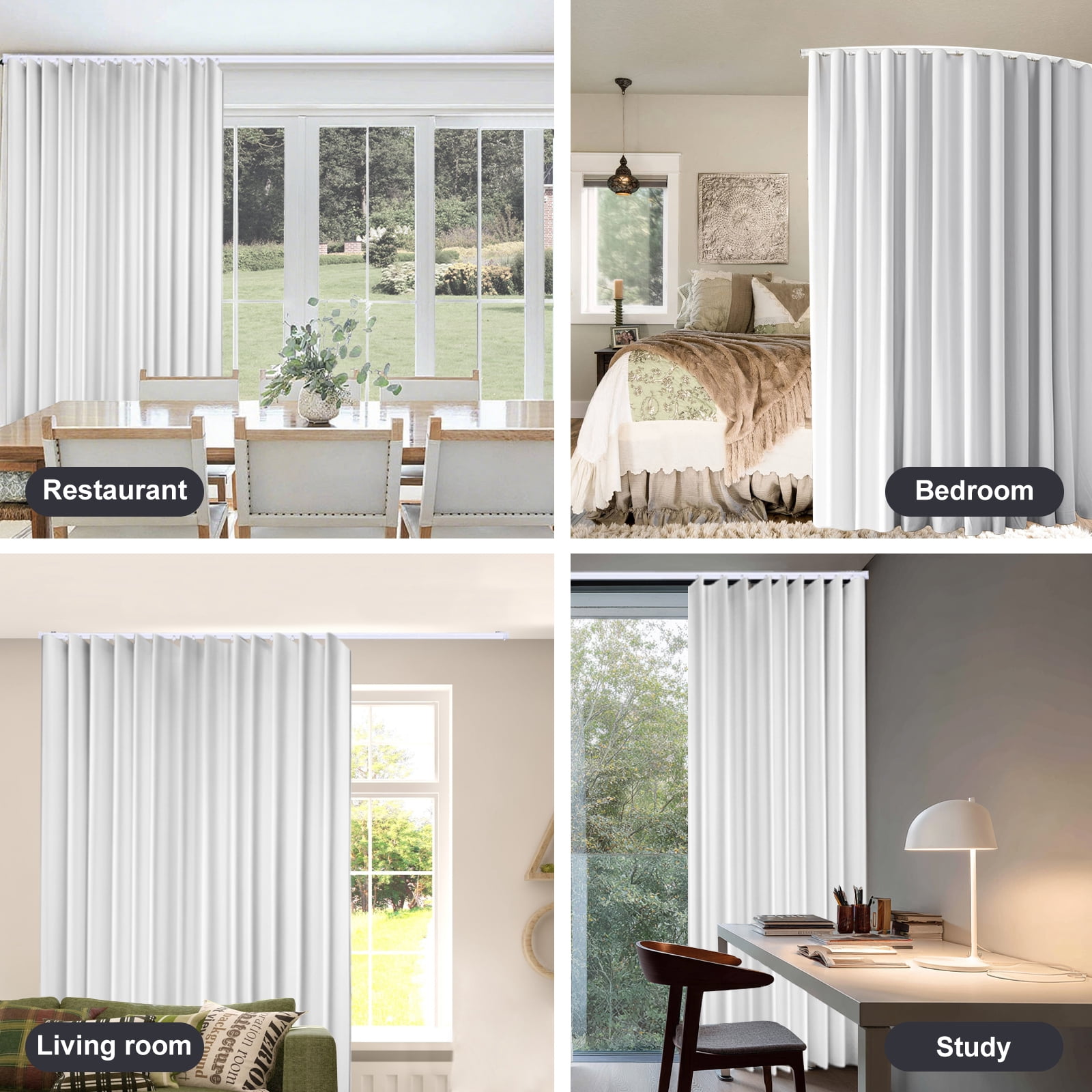CBSRORO Room Divider Blackout Curtains with Ceiling Mounted Curtain Track Set,1 Panel White Divider Curtain and White Flexible Curtain Track for Room Separation