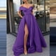 thumbnail image 2 of Vestidos de novia Prolriy para mujer, vestido de cóctel, negro, manga larga, elegante, cuello halter, espalda descubierta, satén, espagueti, fiesta, noche, abertura lateral, morado, XXL, 2 of 6