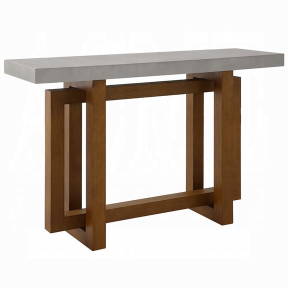 Joshua Sofa Table with Cross Base- Faux Concrete- Brown Wood 47 Inch
