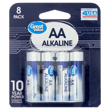Great Value Alkaline AA Batteries, 8 Count