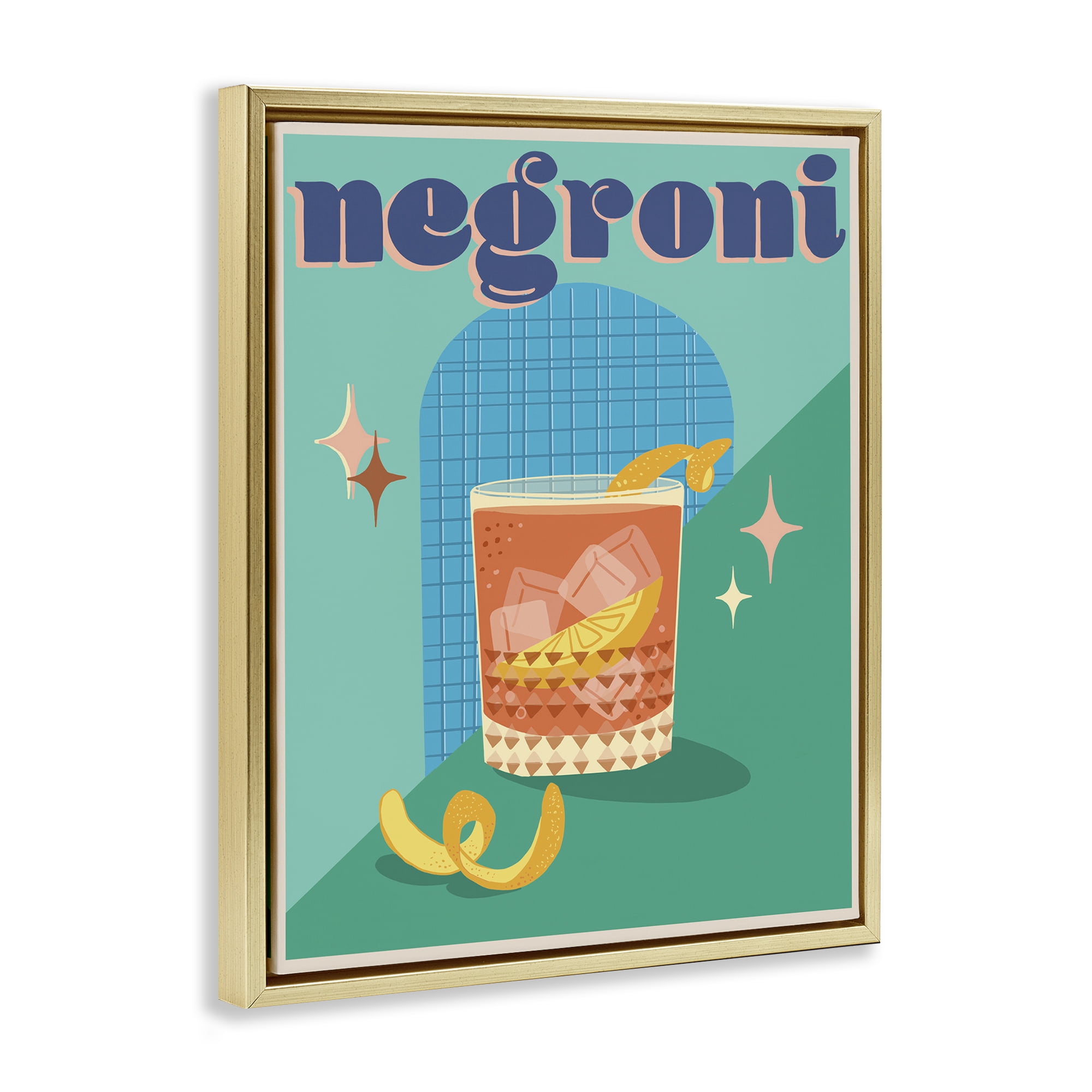 Stupell Industries Classic Retro Negroni Food & Beverage Painting Gold Floater Framed Canvas Art Print Wall Art, 25 x 31