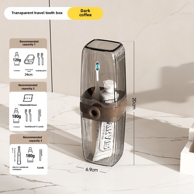 Elegant Transparent Coffee & Deep Coffee Dental Organizer Set: Premium Travel-Friendly Storage Solution for Toothbrush, Toothpaste & Oral Care Tools – Compact, Durable Design for Home & On-the-Go