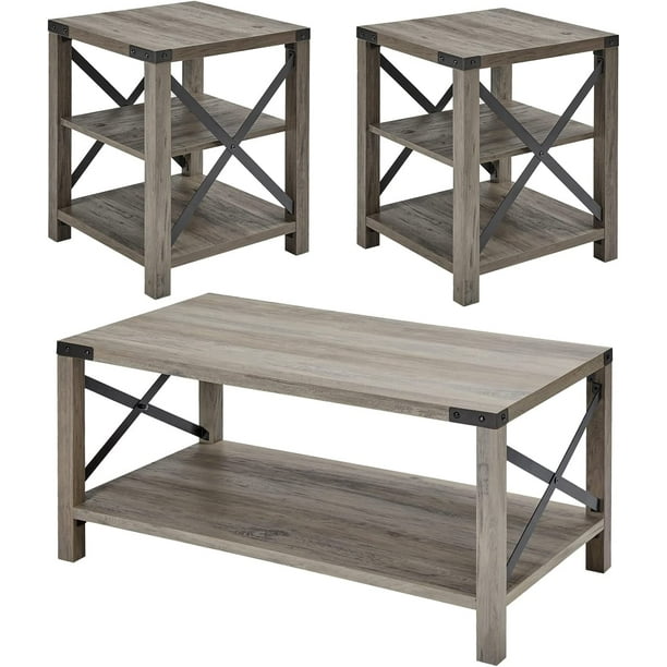 Amerlife 3 Pieces Farmhouse Table Set Includes Coffee Table & Two End