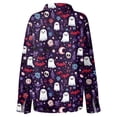 thumbnail image 6 of Delconic Womens Halloween Print Button Down Shirt Long Sleeve Casual Regular Fit Collared Blouse Pumpkin Pattern Top Purple L, 6 of 7