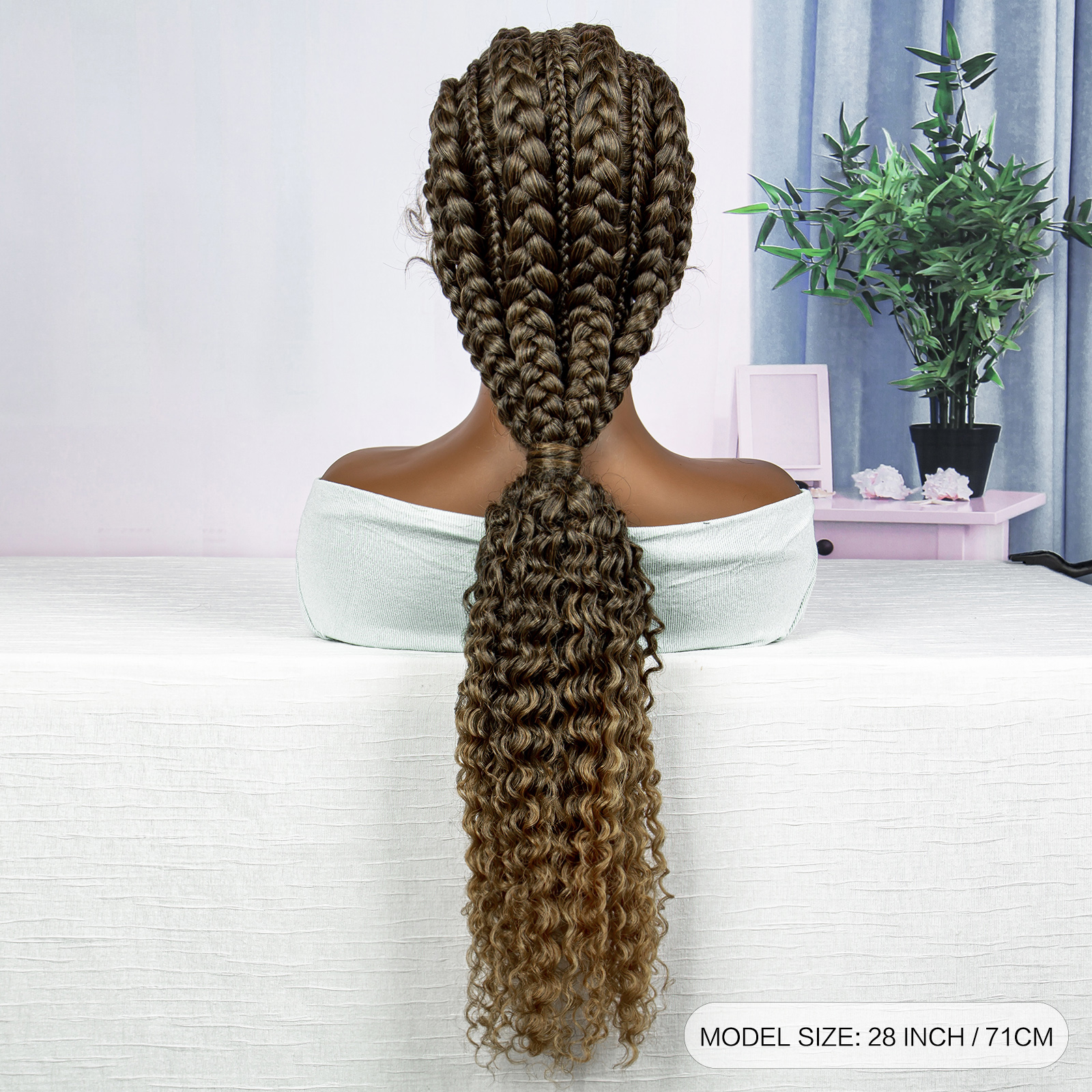 28 Inches Lace Frontal Synthetic Braided Wigs Lace Front Braided Ponytail Wig Natural Knotless with Baby Hair for Black Women Daily Use (1B/27 Color)
