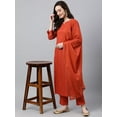 thumbnail image 4 of Janasya Indian Women's Orange Rayon Striped Kurta with Pant and Dupatta, 4 of 11
