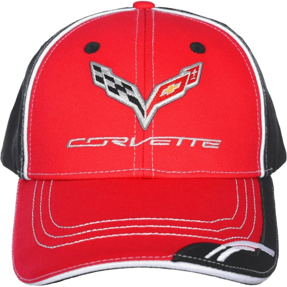 JH Design Men's Chevy Corvette C7 Logo Cap Adjustable Red & Black Hat