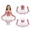 thumbnail image 6 of Aislor Girls Striped Leotard Skirt Sleeveless Bowknot Dance Party Dress Mrs. Santa Cosplay with Oversleeves Red 8, 6 of 7
