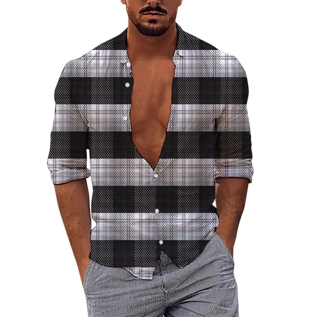 Camisas Y Playeras Hombres Casual Manga larga Primavera Verano Turndown Neck 3D Impreso Camisas Moda Top Blusa Camisas (D, XL)