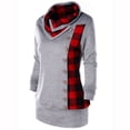 thumbnail image 2 of Haut Blouse Chandail en Molleton Patchwork à Carreaux avec Col Rabattu et Boutons pour Femmes, 2 of 7