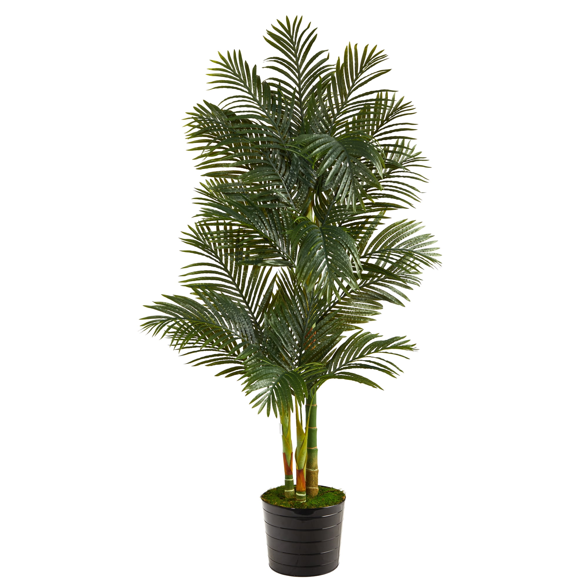 Nearly Natural 6' Golden Cane Artificial Palm Tree in Black Tin Planter ...