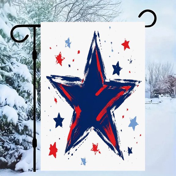 RKSupls Patriotic Linen Double Sided Garden Flag, Independence Day Themed Yard Decor, Patriotic Brushstroke Star Outdoor Banner for Holiday Lawn