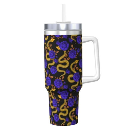 

Logiee Golden Snake And Purple Rose Print 40OZ Ice Bully Cup with Handle and Straw Double Wall Stainless Steel Tumbler Travel Coffee Cup with Lid Summer Insulation and Cooling Cup