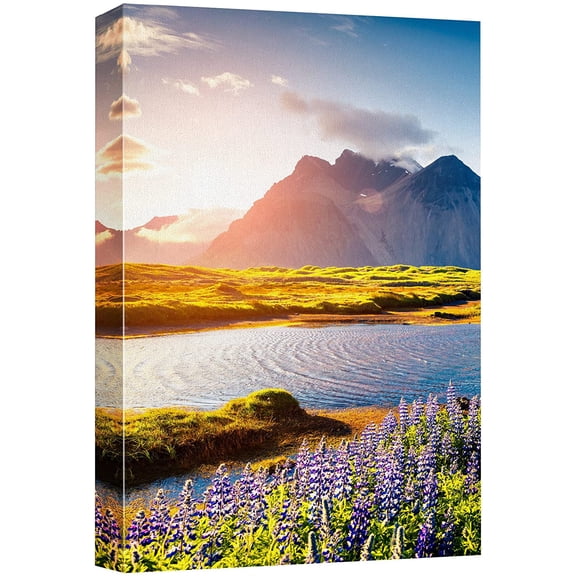 wall26 Canvas Print Wall Art Scenic Mountain Range Lavender Flowers Nature Wilderness Photography Realism Decorative Landscape Relax/Calm Zen Multicolor for Living Room, Bedroom, Office - 16"x24"