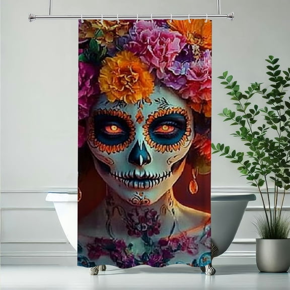 RKSupls Waterproof Shower Curtain, Day of the Dead Sugar Skull Polyester Shower Curtain with Hooks for Elegant Chic Home Bathtub Bathroom Decor Washable