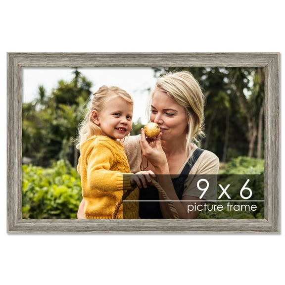 6x9 Grey Rustic Thin Barnwood Picture Frame - UV Acrylic, Foam Board Backing, Hanging Hardware