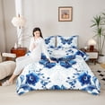 thumbnail image 4 of Homewish Blue Butterfly 3 Pieces Queen Comforter Set For Girls Teens Adults,Exotic Style Ultra Soft Bedding Sets,Chic Floral Flowers Bedding Comforter Set,Super Cozy Room Decor,Reversible, 4 of 8
