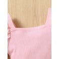 thumbnail image 4 of TSEXIEFOOFU Toddler Girls Summer Outfit Sets Pink Short Sleeve Knit Ribbed Tops + Brown Button Shorts, 4 of 9