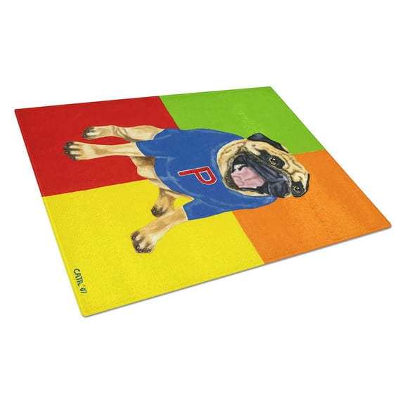 Carolines Treasures AMB1068LCB Go Team Varsity Pug Glass Cutting Board Large, 12H x 16W, multicolor