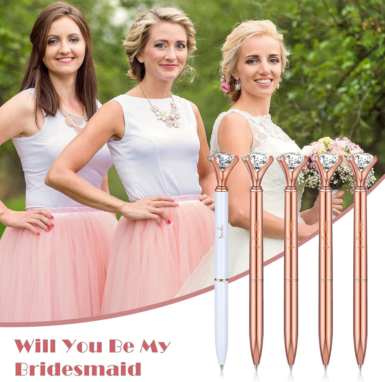Bridesmaid Proposal Gifts Will You Be My Bridesmaid Pen Bridal Shower Bride Crystal Diamond Ballpoint Pens for Wedding Bachelorette Party Supplies