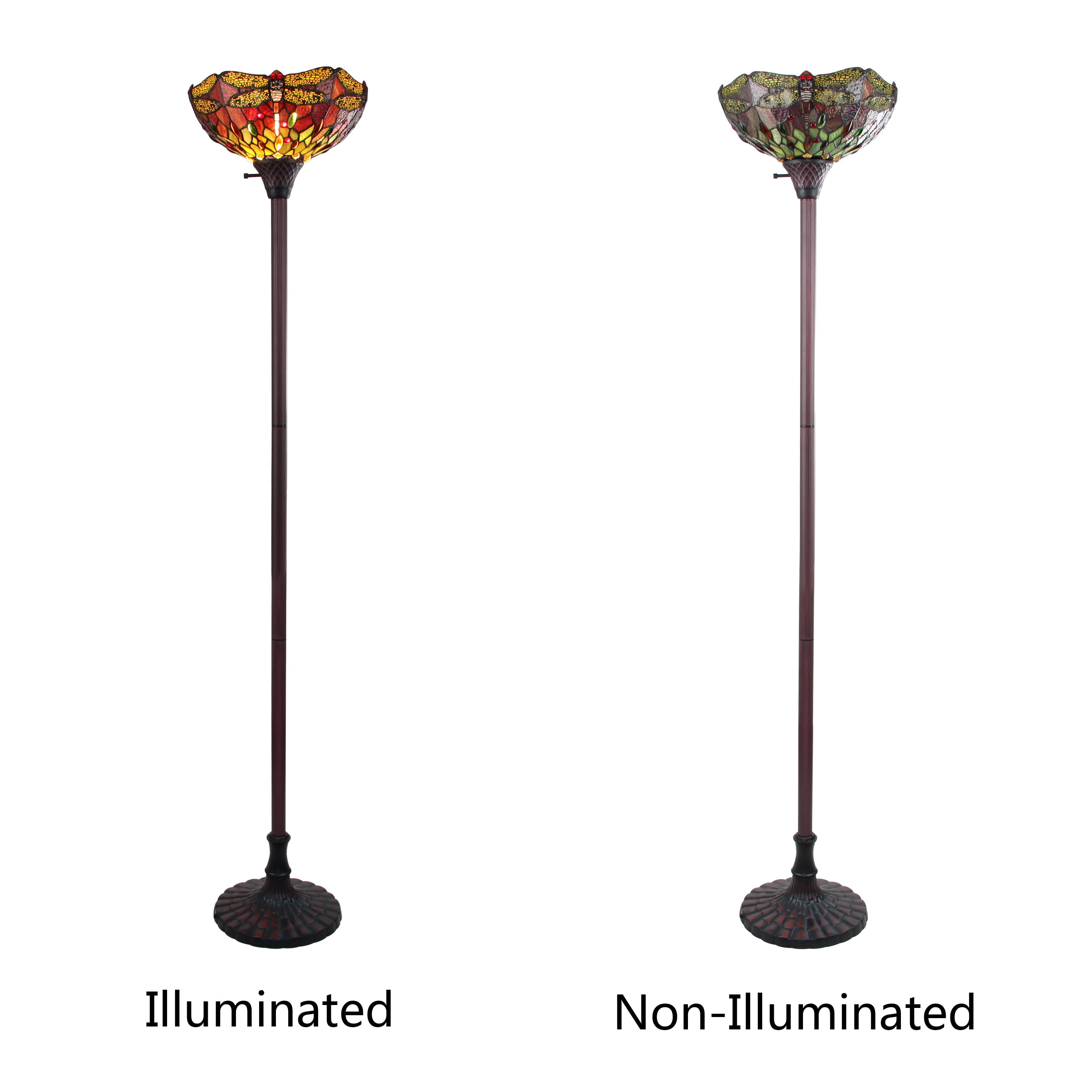 Radiance Goods Dragonfly Tiffany-Style Dark Bronze 1 Light Torchiere Lamp 14" Wide/70 Tall