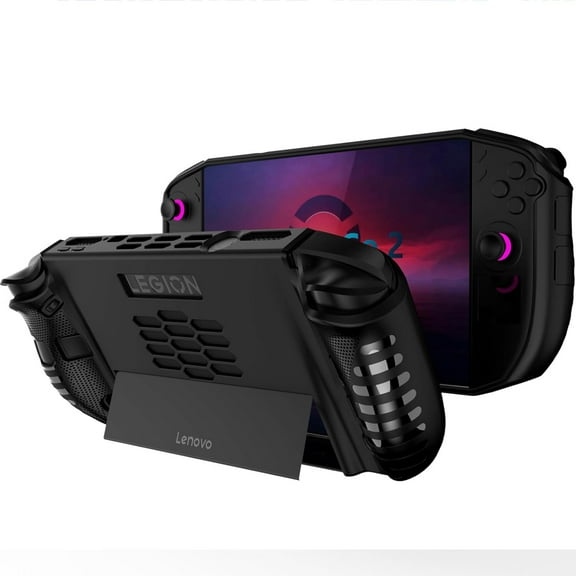 Silicone Skin for Legion GO 2 Case with Stand,Shockproof Anti-Scratch Non-Slip Protective Bumper Soft TPU Protector Cover Grip for Legion GO 2 2025 Case Accessories Kickstand Black