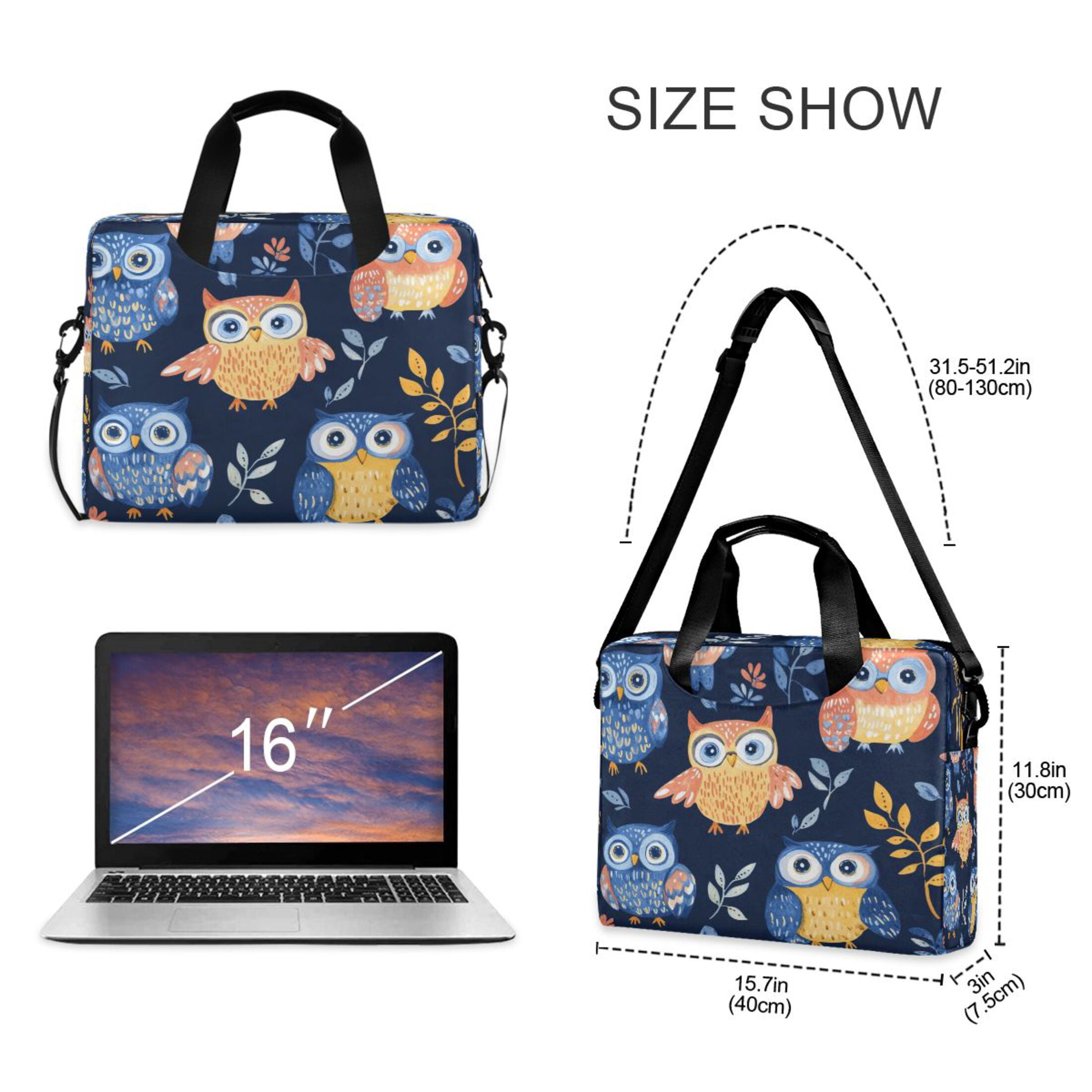 16" Laptop Tote Bag Laptop Sleeve Case Computer Briefcase for Work & Travel Blue Owls
