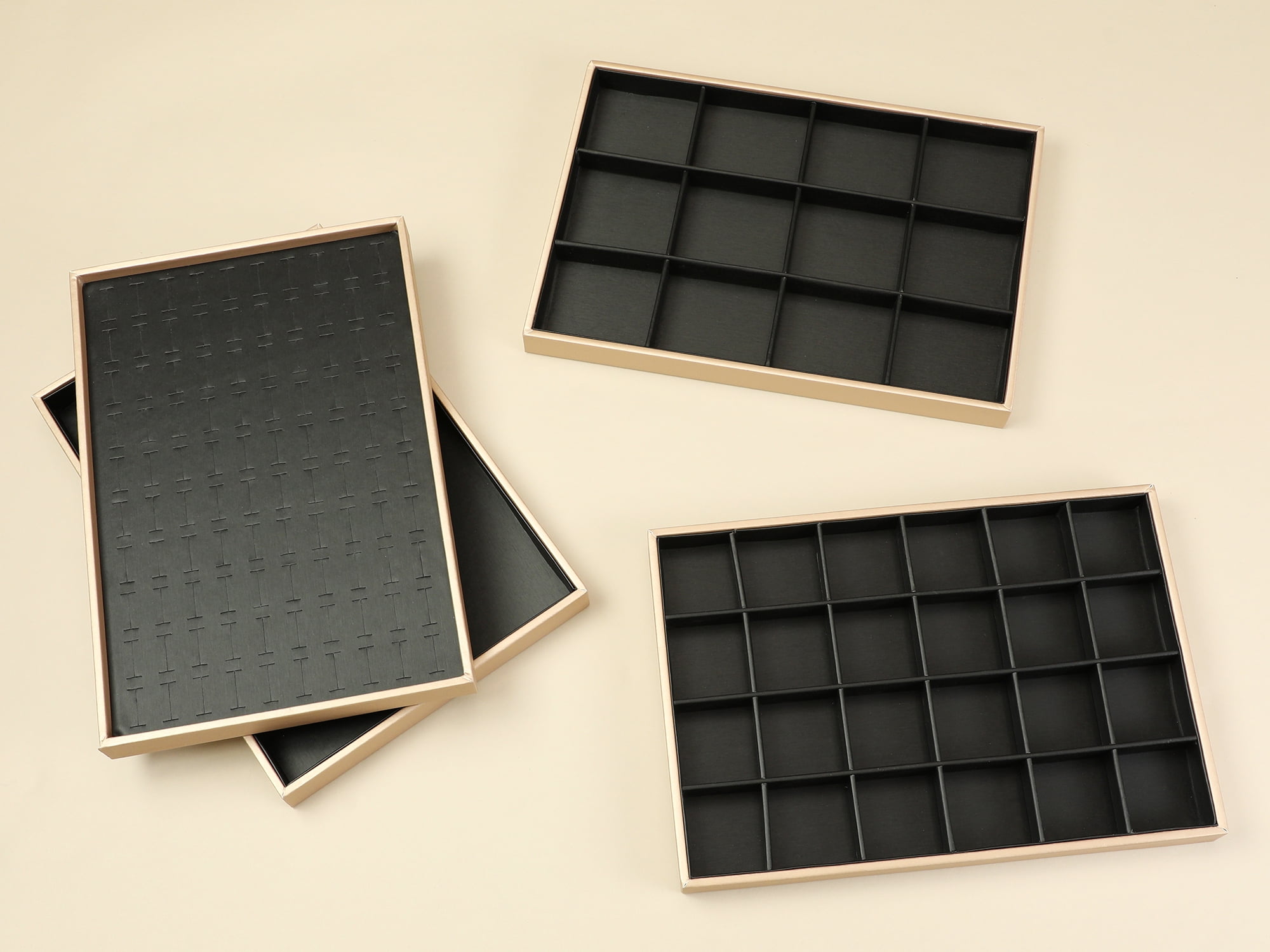 Unique Bargains PU Leather Jewelry Boxes Organizer Trays with Removable Dividers Black 12 Grid Tray