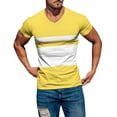 thumbnail image 1 of HBFAGFB Work Shirts for Men V Neck Casual Short Sleeves Comfortable Color Block Tops Yellow Size L, 1 of 7