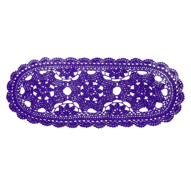 Manteles de Croché Uxcell, 22" x 10" Hechos a Mano, Posavasos de Algodón para Decoración de Bodas, Púrpura Oscuro