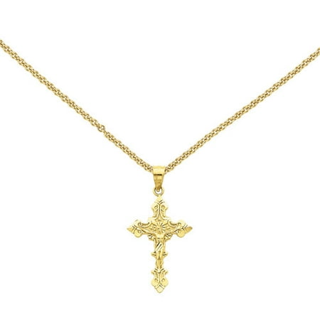 14kt Yellow Gold Satin with Diamond-Cut Crucifix Pendant