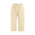 thumbnail image 3 of JJHGVB Cotton Linen Capris for Women Wide Leg Capri Cotton Linen Pants Dress Shorts for Women Wide Leg Shorts for Women Beach Boho Casual Pants High Waisted Pleated Womens Long Shorts Khaki 3XL, 3 of 9