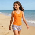 thumbnail image 2 of REDARER Girls Two Piece Tankini Swimsuit Double Strap Cross Front Ruched Top Tropical Leaf Print Boyshort Kids Summer Beach Pool Snorkel Swimwear Outfit,13-14 Years, 2 of 5