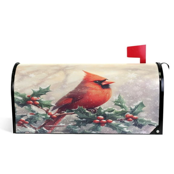 Ryvnso Mailbox Cover Cardinal on Fir Berry Magnetic Mailbox Wrap Standard Size 21x18 Inch