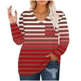 thumbnail image 2 of PNTUTB Women's Daily V Neck T Shirt Gradient Stripes Pocket Pullover Long Sleeved Casual Top, 2 of 6