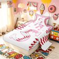 thumbnail image 2 of Meiyoeat Sprinkle Baseball Letter T Twin Sheet Sets for Boys Girls, Pink Red Ice Cream Drip Sport Bedding, 3 Pieces, 2 of 5