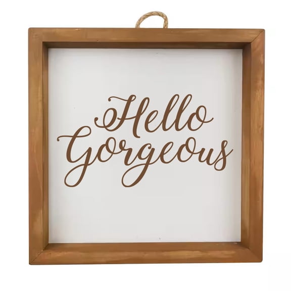 Framed Wood Sign Wall Art Home Desk Decor Gift Hello Gorgeous (Brown Frame)