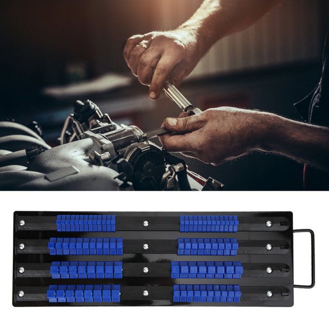 Chrome Vanadium Steel Socket Organizer Tray with 80 Rust-Proof Plastic Clips – Holds 1/4", 3/8", 1/2" Drive Sockets Securely via Spring-Loaded Balls for Easy Transport & Storage Prevention