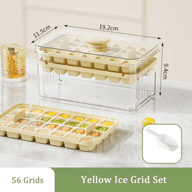 Press Ice Tray Bucket Multifunctional 48-Grid Ice Cube Mold, Ice Maker with One-Touch to Release, Portable Ice Box