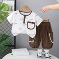 thumbnail image 2 of Girls Spring Outfits Two Piece Summer Set Lightweight Short Sleeve with Minimalist Design Newborn Boy Clothes Brown 6-12 Months, 2 of 4