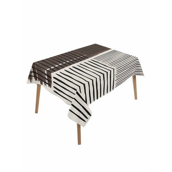 Black Striped Table Cloth, Waterproof Tablecloth for Rectangle Tables, Farmhouse Stripes Modern Abstract Art Reusable Washable Fabric Table Cover for Restaurant Kitchen Dining Tables 52"x70"