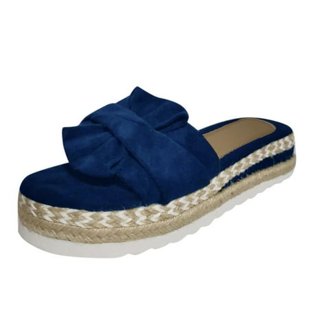 

gyujnb Womens Sandals Open Toe Platform Sandals For Women Weave Slip On Breathable Flat Sandals For Women Dressy Summer Casual Elegant Bow Decor Women s Sandals Beach Sandals For Women