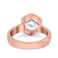 thumbnail image 3 of Rose Tone, Simulated Cubic Zirconia Size-5 Art Deco Engagement Bridal Ring Hammered Finish Hexagon Round 925 Sterling Silver, 3 of 7