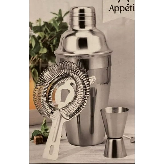 Stainless Steel 16oz Cocktail Shaker Drink Mixer Set w/ Strainer, Jigger Appetit