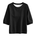 thumbnail image 5 of Womens 3/4 Sleeve Tops Pullover Casual Crew Neck Sweatshirts Loose Solid Color Fall Tunics Shirts Black, 2XL, 5 of 6