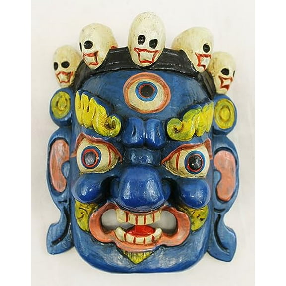 QT Handcrafted Bhairab Solid Wooden Wall Sculpture God Shiva Mahakal Bhairab Wooden Mask Best for Home Office Décor, Gift, Halloween - Handmade In Nepal