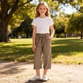 thumbnail image 6 of Favoffer Big Girls Pants Linen Cotton Smocked High Waist Loose Fit Wide Leg Capri Bottoms With Pockets Casual Long Trousers for Daily Wear 4-14Y, 6 of 8