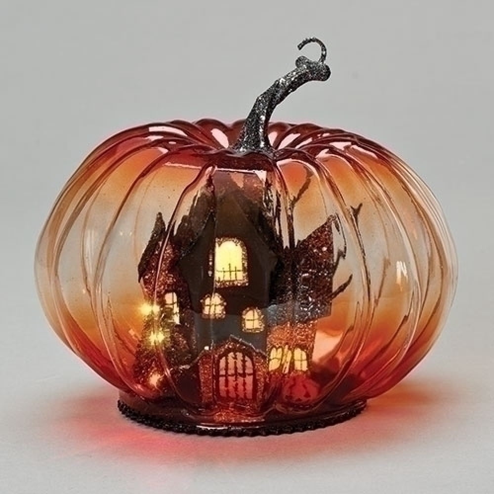 8" LED Lighted House on Glass Pumpkin - Battery Operated - Walmart.com