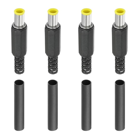 Uxcell 6.0x4.4mm DC Male Plug, 4 Pack DIY DC Barrel Connector with Shrink Tube, Yellow